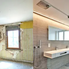Avant/après : une salle de bain délabrée transformée en espace moderne. Quel budget pour refaire une salle de bain ?