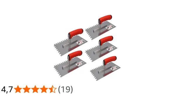 Ensemble de 5 truelles à dents pour carrelage 60x60. Idéal pour une pose uniforme de colle.