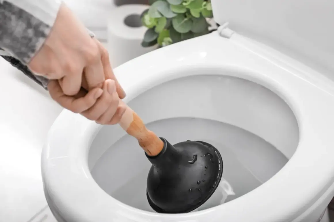 Main tenant utilise une ventouse pour comment deboucher wc.