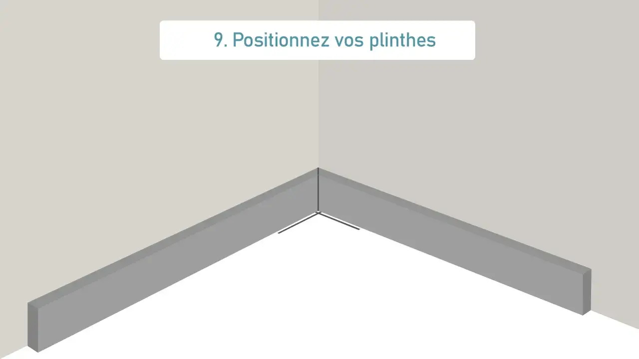 Illustration montrant comment positionner vos plinthes dans un coin.