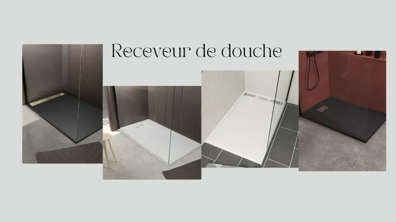 Quatre receveurs de douche modernes, noir et blanc, avec des finitions &eacute;l&eacute;gantes. Un choix de style pour votre salle de bain.