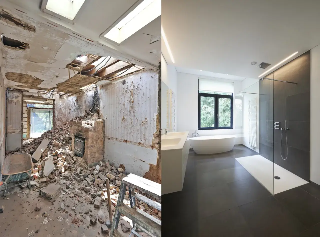Avant/après : une salle de bain en ruine transformée en espace moderne. Quel budget pour refaire une salle de bain ? Ce projet montre la métamorphose.